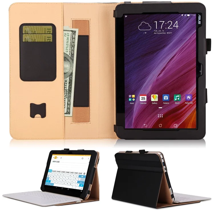 Folio PU Leather Stand Card Slots Case for ASUS TransBook Mini T103HAF and Keyboard - Black