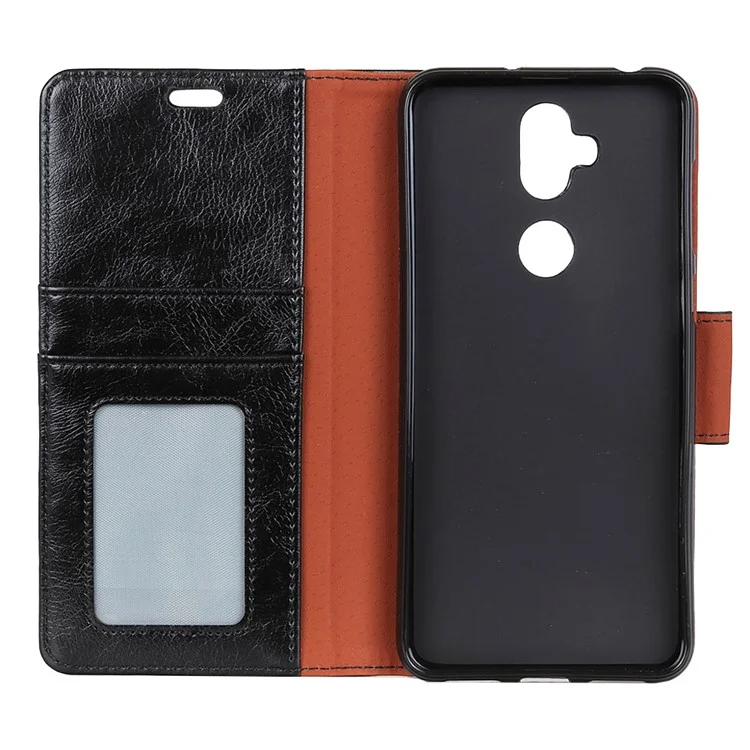 Textured Split Leather Wallet Flip Case for Asus Zenfone 5 Lite ZC600KL - Black