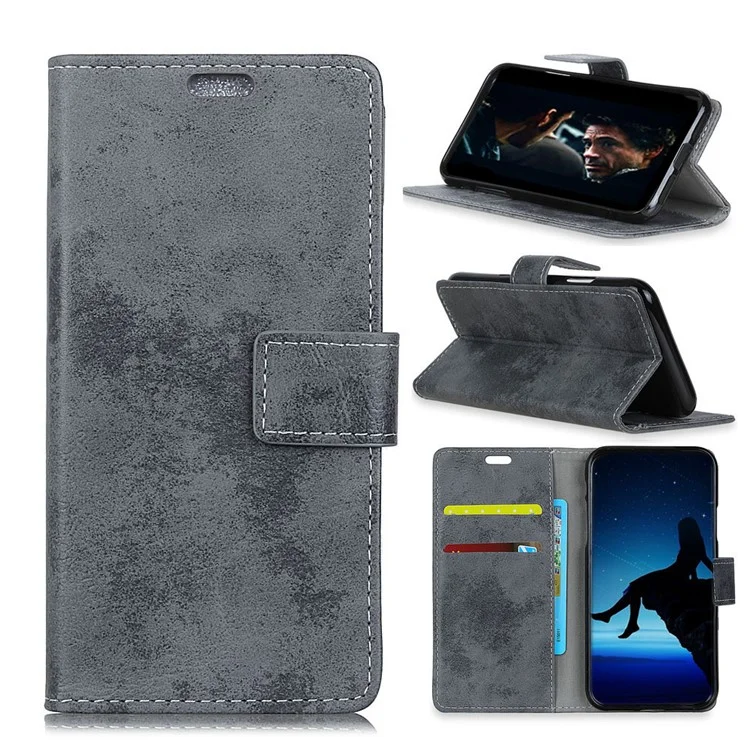 Vintage Style Wallet PU Leather Stand Case for Asus Zenfone 5 Lite ZC600KL - Grey