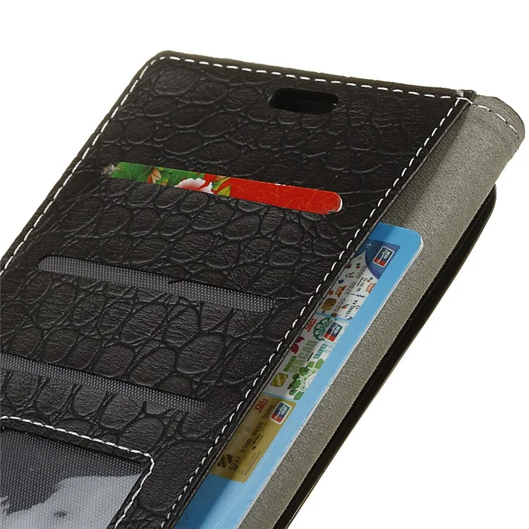Crocodile Texture Vintage Leather Wallet Case for Asus Zenfone 5 Lite ZC600KL - Black
