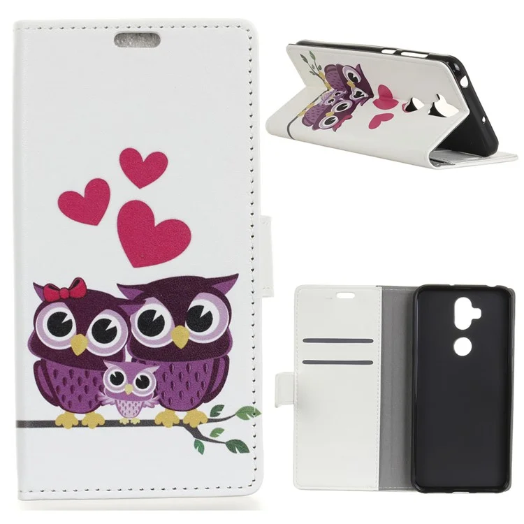 Pattern Printing Stand Leather Wallet Cell Phone Case for Asus Zenfone 5 Lite ZC600KL - Sweet Owl Family