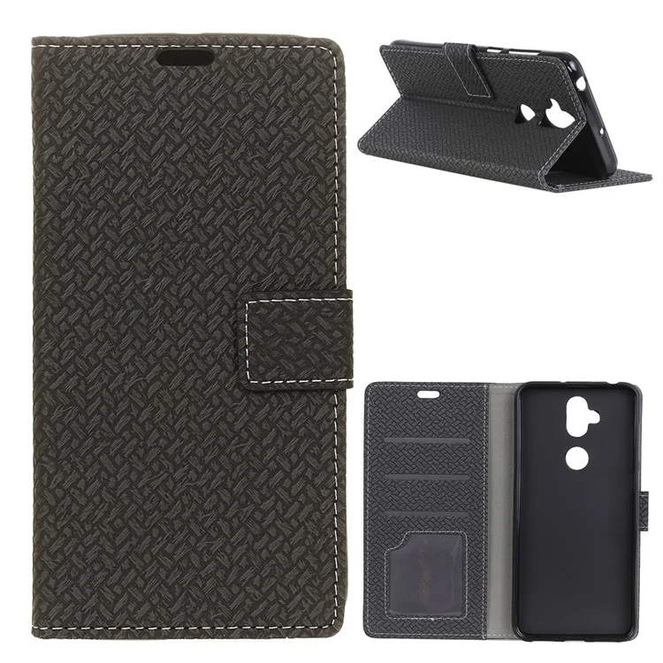 Woven Pattern Leather Wallet Case for Asus Zenfone 5 Lite ZC600KL - Black