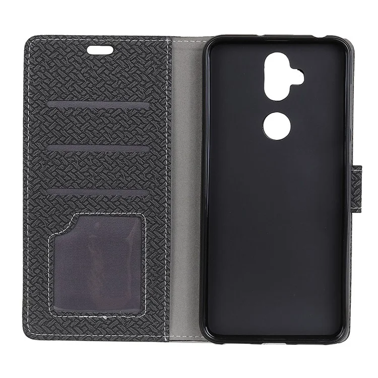 Woven Pattern Leather Wallet Case for Asus Zenfone 5 Lite ZC600KL - Black