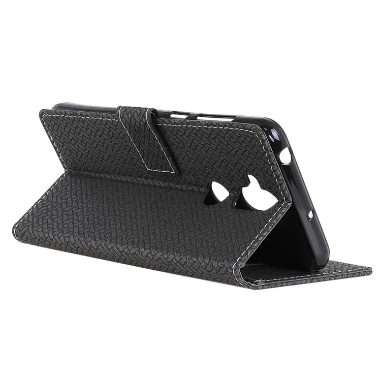 Woven Pattern Leather Wallet Case for Asus Zenfone 5 Lite ZC600KL - Black