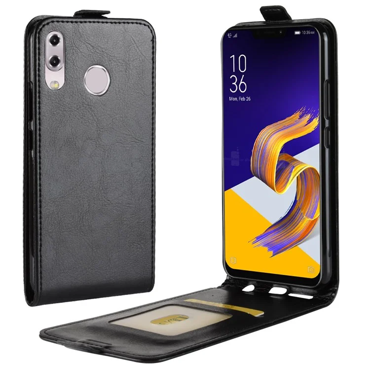 Crazy Horse Vertikaler Lederkartenhalter Hülle Für Asus Zenfone 5 ZE620KL - Schwarz