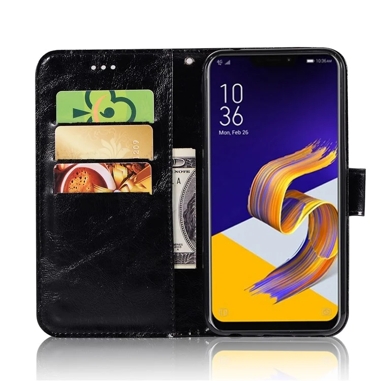 Premium Vintage Leather Wallet Case for Asus Zenfone 5Z ZS620KL - Black