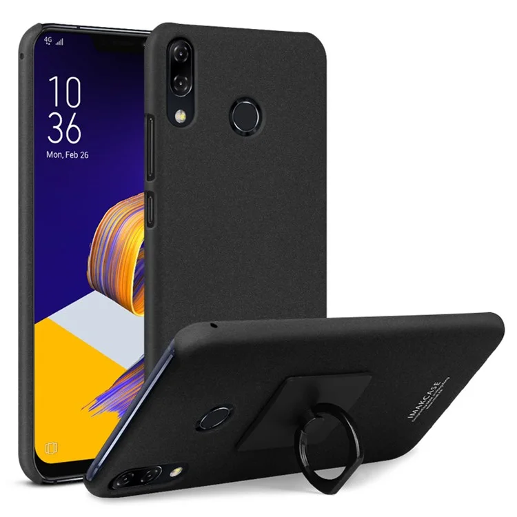 IMAK Ring Holder Kickstand Matte Hard Case + Screen Protector for Asus Zenfone 5Z ZS620KL / 5 ZE620KL - Black
