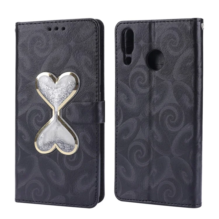 Love Heart Hourglass Quicksand Wallet Flip PU Leather Phone Cover for Asus Zenfone 5Z ZS620K - Black