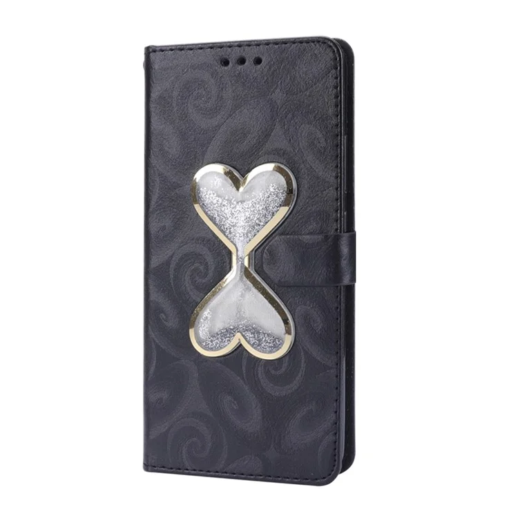 Love Heart Hourglass Quicksand Wallet Flip PU Leather Phone Cover for Asus Zenfone 5Z ZS620K - Black