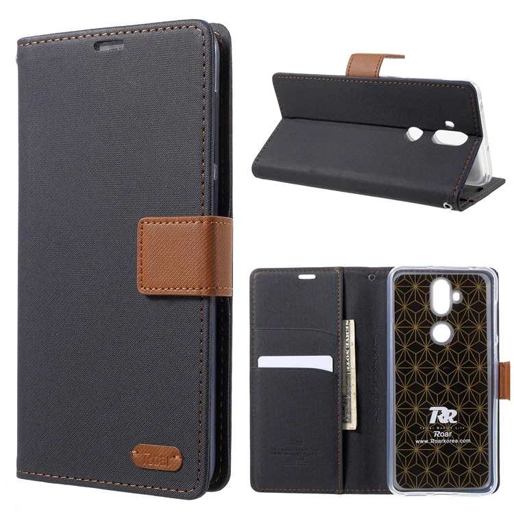 ROAR KOREA Twill Leather Wallet Case for Asus Zenfone 5 Lite ZC600KL - Black