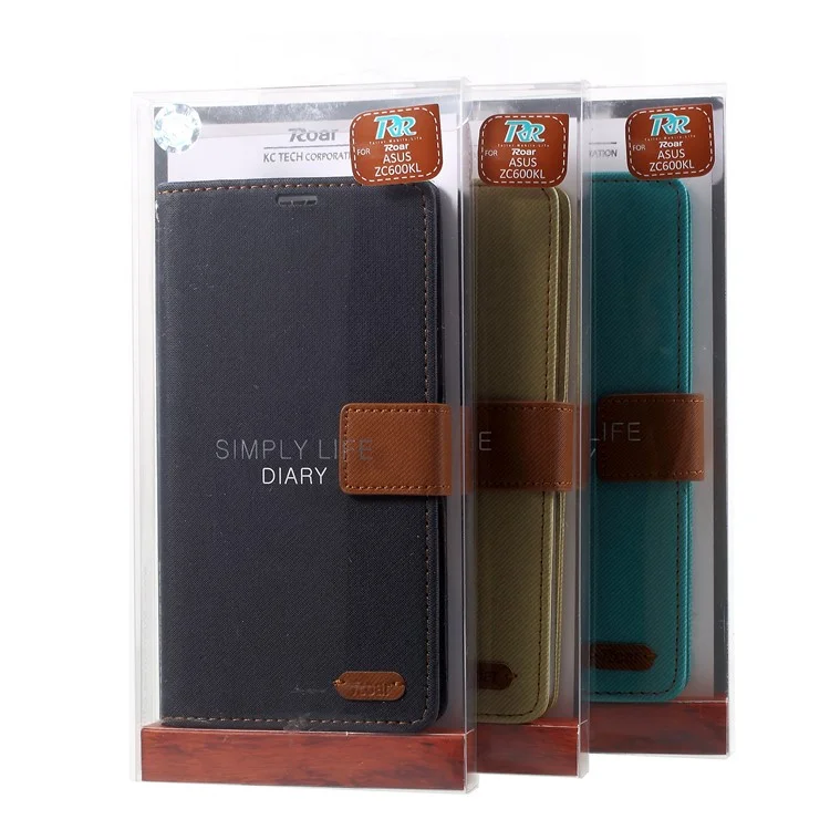 ROAR KOREA Twill Leather Wallet Case for Asus Zenfone 5 Lite ZC600KL - Black