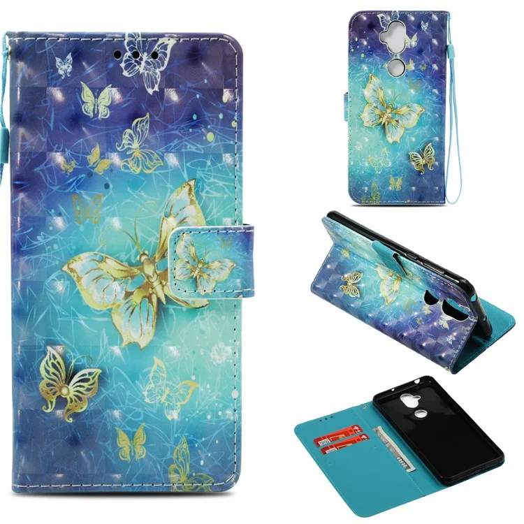 Patterned Light Spot Decor Stand Leather Wallet Case for Asus Zenfone 5 Lite ZC600KL - Gold Butterfly