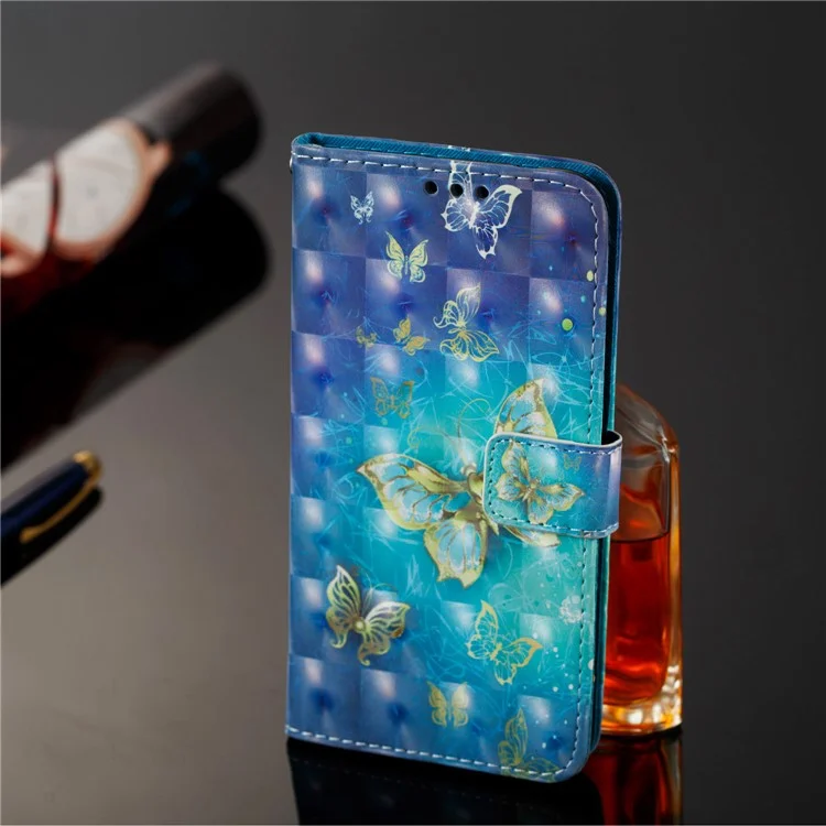 Patterned Light Spot Decor Stand Leather Wallet Case for Asus Zenfone 5 Lite ZC600KL - Gold Butterfly