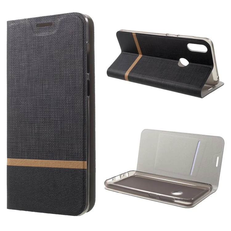 Cross Pattern Leather Card Holder Phone Cover (Built-in Steel Sheet) for Asus Zenfone Max Pro (M1) ZB601KL / ZB602KL - Black