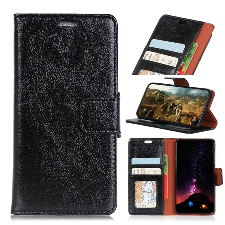 Textured Split Leather Wallet Case for Asus ZenFone Live (L1) ZA550KL - Black
