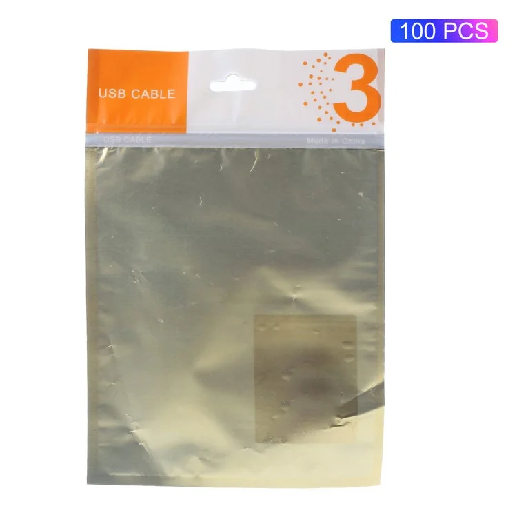 100Pcs/Lot Zip Lock Retail Packaging Bag Pouch for USB Data Cable, Size: 18 x 15cm