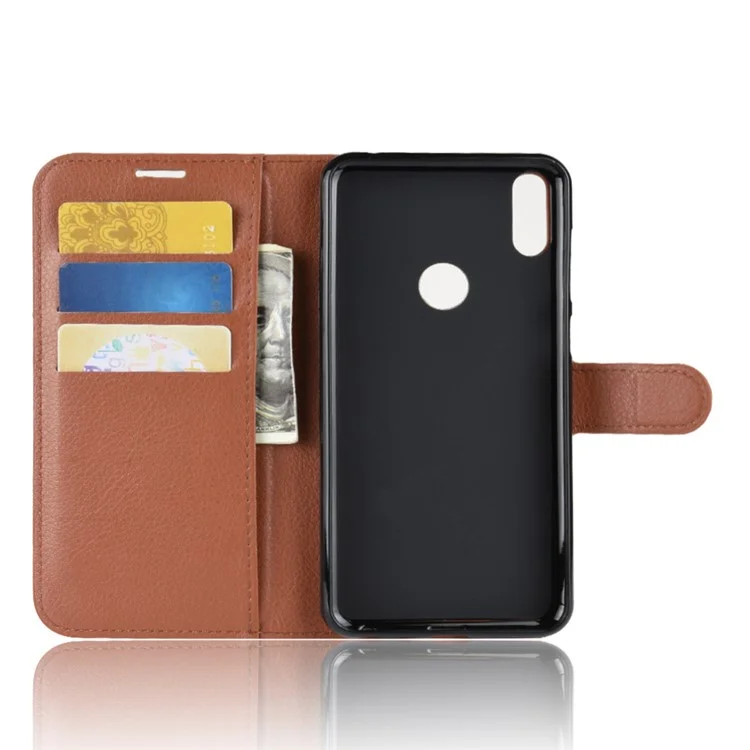 Litchi Skin Leather Stand Toup Com Slots de Cartão Para Asus Zenfone Max Pro (m1) Zb601kl - Castanho