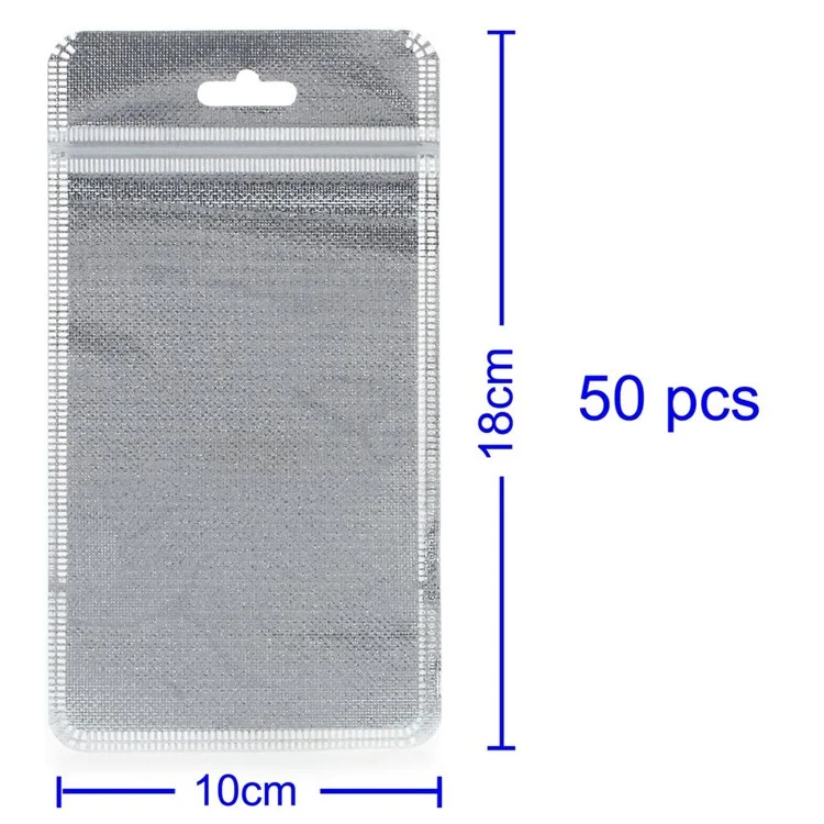 50Pcs/Lot Cloth and PET Packaging Bag for iPhone Case, Inner Size: 14.5 x 9cm - Silver Color