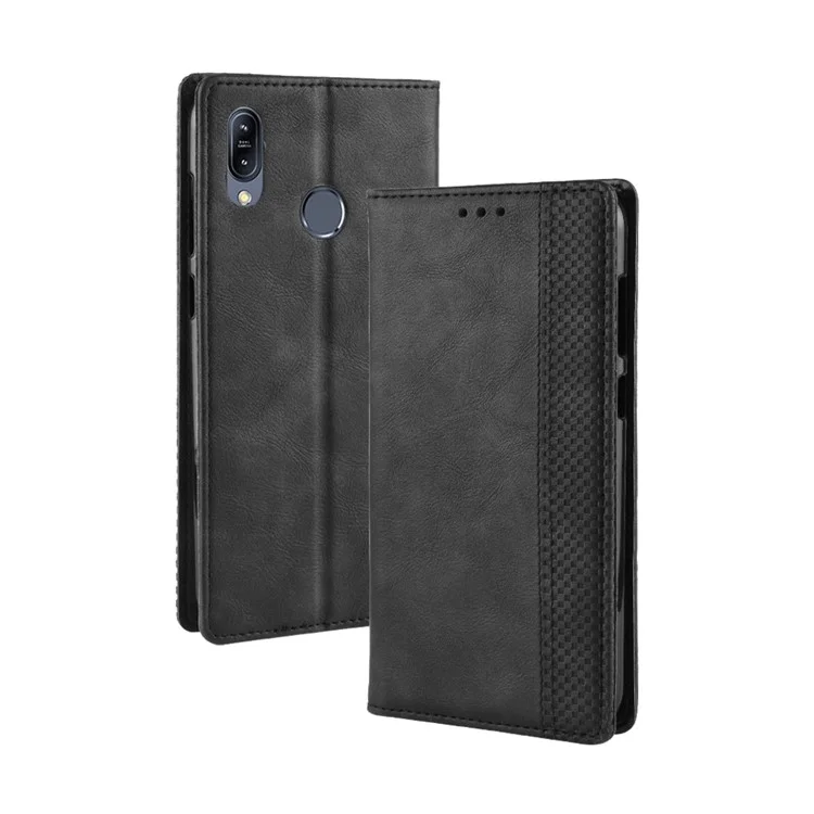 Vintage Style Wallet Leder Stand Cover Für Asus Zenfone Max (M2) ZB633KL - Schwarz