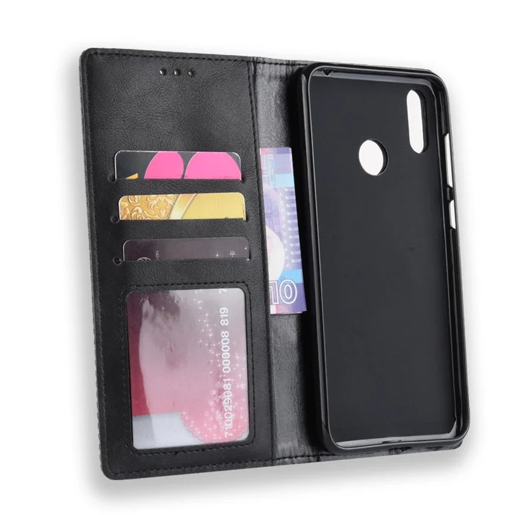 Vintage Style Wallet Leather Stand Cover for Asus Zenfone Max (M2) ZB633KL - Black