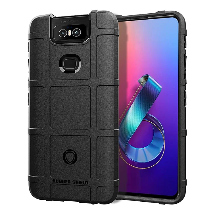 Accessoire étui de protection carré à texture quadrillée robuste en TPU pour Asus Zenfone 6 ZS630KL - Noir