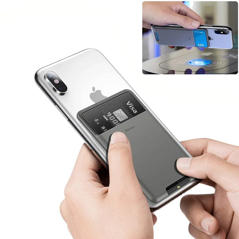 BASEUS Phone Back Stick Silicone Card Bag Portable Card Holder for Mobile Phones - Dark Grey
