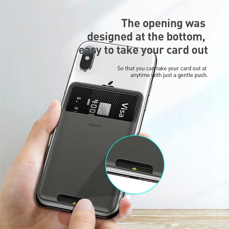 BASEUS Phone Back Stick Silicone Card Bag Portable Card Holder for Mobile Phones - Dark Grey