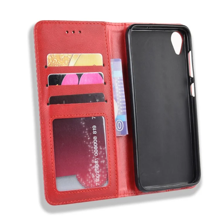 Vintage Style Leather Wallet Case for Asus ZenFone Live (L2) - Red
