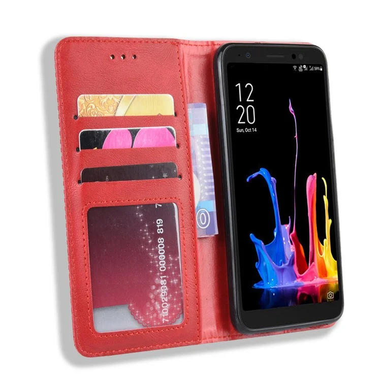 Vintage Style Leather Wallet Case for Asus ZenFone Live (L2) - Red
