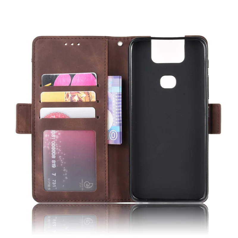 PU Leather Stand Wallet Phone Casing Cover for Asus Zenfone 6 ZS630KL - Brown