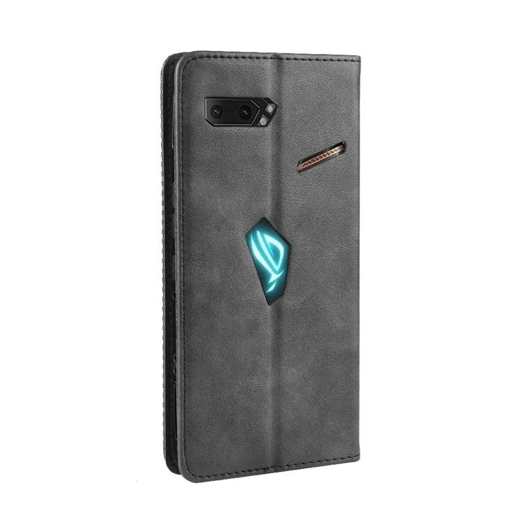 Retro Auto-absorbed PU Leather Wallet Cover Case for Asus ROG Phone II ZS660KL - Black