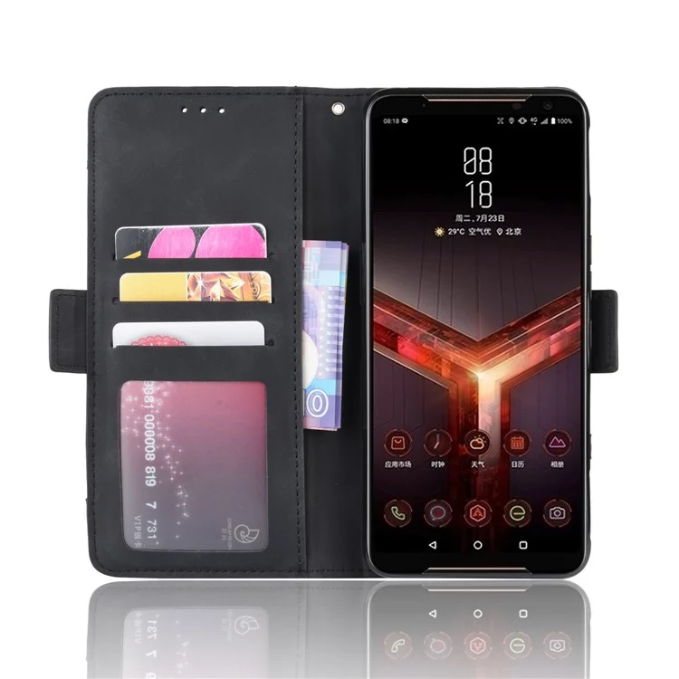 PU Leather Phone Case Covering with Card Slots for Asus ROG Phone II ZS660KL - Black