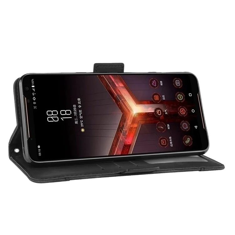 Caixa de Telefone de Couro PU Cobrindo Slots de Cartão Para Asus Rog Telefone II ZS660KL - Preto