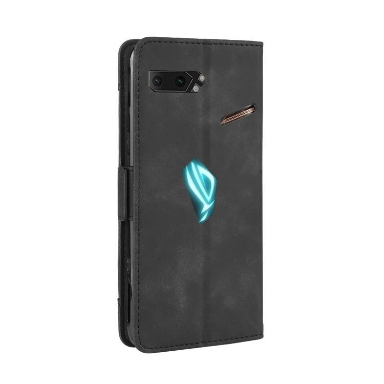 Caixa de Telefone de Couro PU Cobrindo Slots de Cartão Para Asus Rog Telefone II ZS660KL - Preto