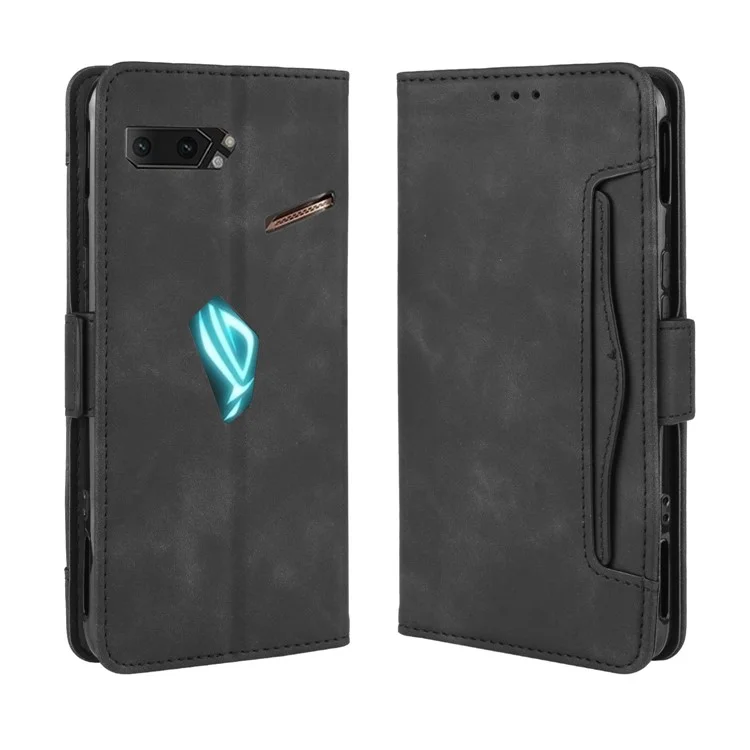 Capa de telefone de couro PU com slots para cartões para Asus ROG Phone II ZS660KL - Preto