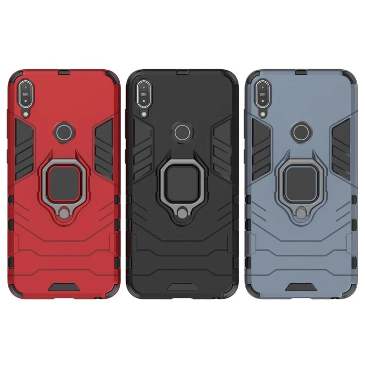 Custodia Ibrida per Cellulare PC TPU con Supporto ad Anello per Asus ZenFone Max Pro (M1) ZB602KL - Nero
