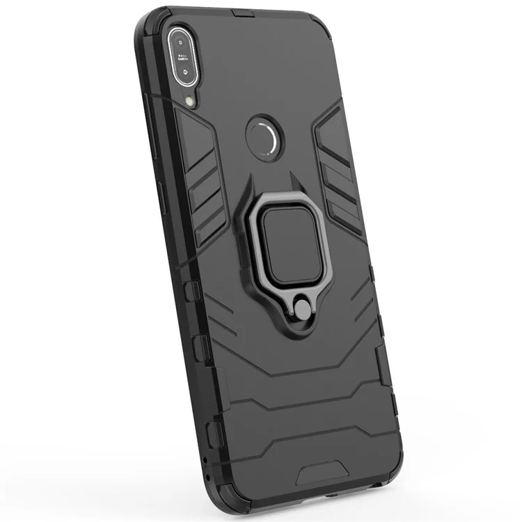 Cool Armor Guard Ring Holder Kickstand PC TPU Hybrid Cell Phone Case for Asus ZenFone Max Pro (M1) ZB602KL - Black