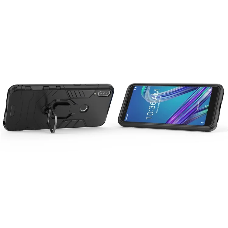 Custodia Ibrida per Cellulare PC TPU con Supporto ad Anello per Asus ZenFone Max Pro (M1) ZB602KL - Nero