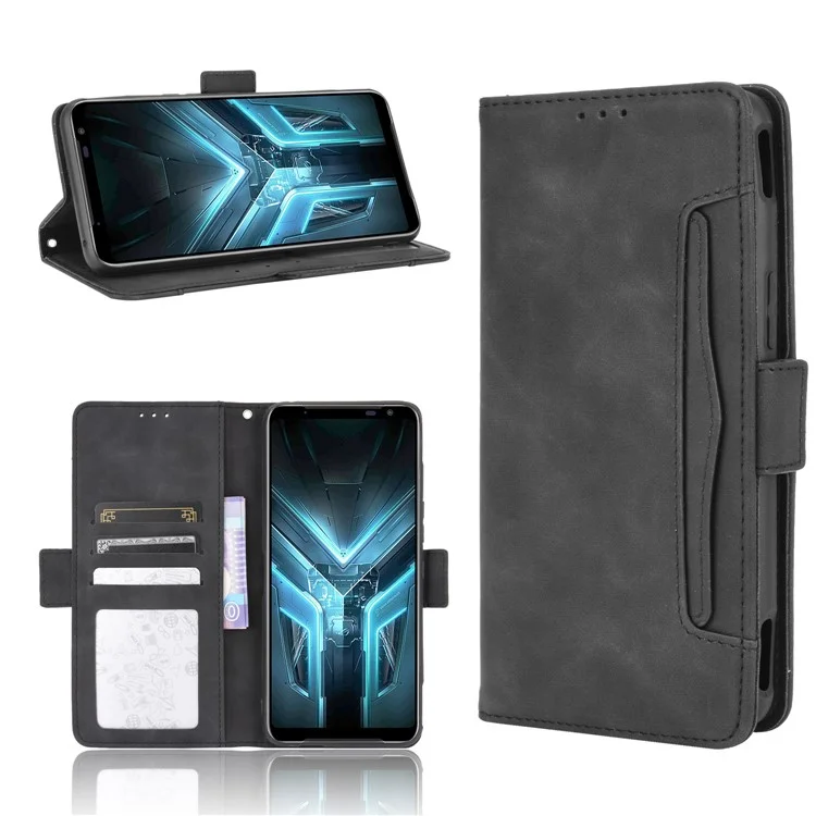 Case Protectora de Cuero Flip de Billetera Para el Teléfono Asus ROG 3/ZS661KS/ROG Teléfono 3 Strix - Negro