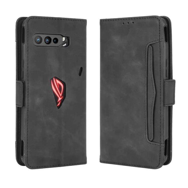 Case Protectora de Cuero Flip de Billetera Para el Teléfono Asus ROG 3/ZS661KS/ROG Teléfono 3 Strix - Negro