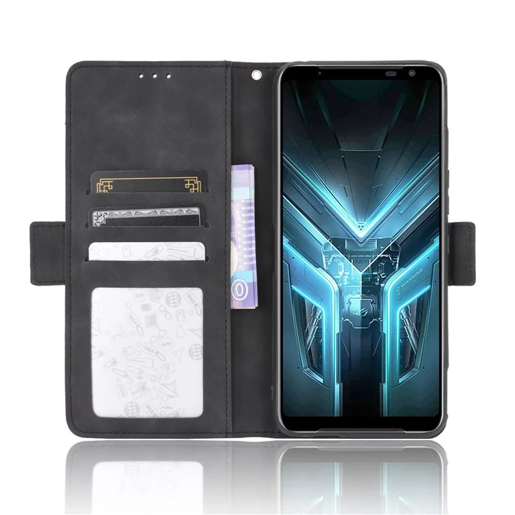 Case Protectora de Cuero Flip de Billetera Para el Teléfono Asus ROG 3/ZS661KS/ROG Teléfono 3 Strix - Negro