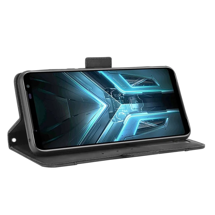 Case Protectora de Cuero Flip de Billetera Para el Teléfono Asus ROG 3/ZS661KS/ROG Teléfono 3 Strix - Negro