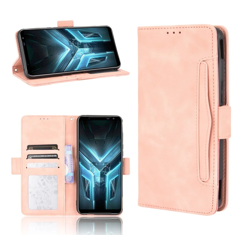 Wallet Stand Flip Læderbeskyttelsesdæksel til Asus ROG Phone 3/ZS661KS/ROG Phone 3 Strix - Pink