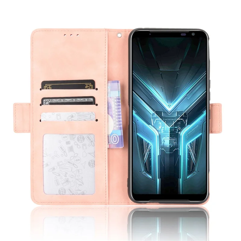 Wallet Stand Flip Læderbeskyttelsesdæksel til Asus ROG Phone 3/ZS661KS/ROG Phone 3 Strix - Pink