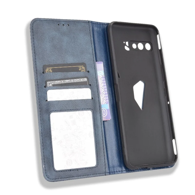 Stilfuld telefonbeskyttelse i retrodesign af læder til Asus ROG Phone 3/ZS661KS/ROG Phone 3 Strix - Blå