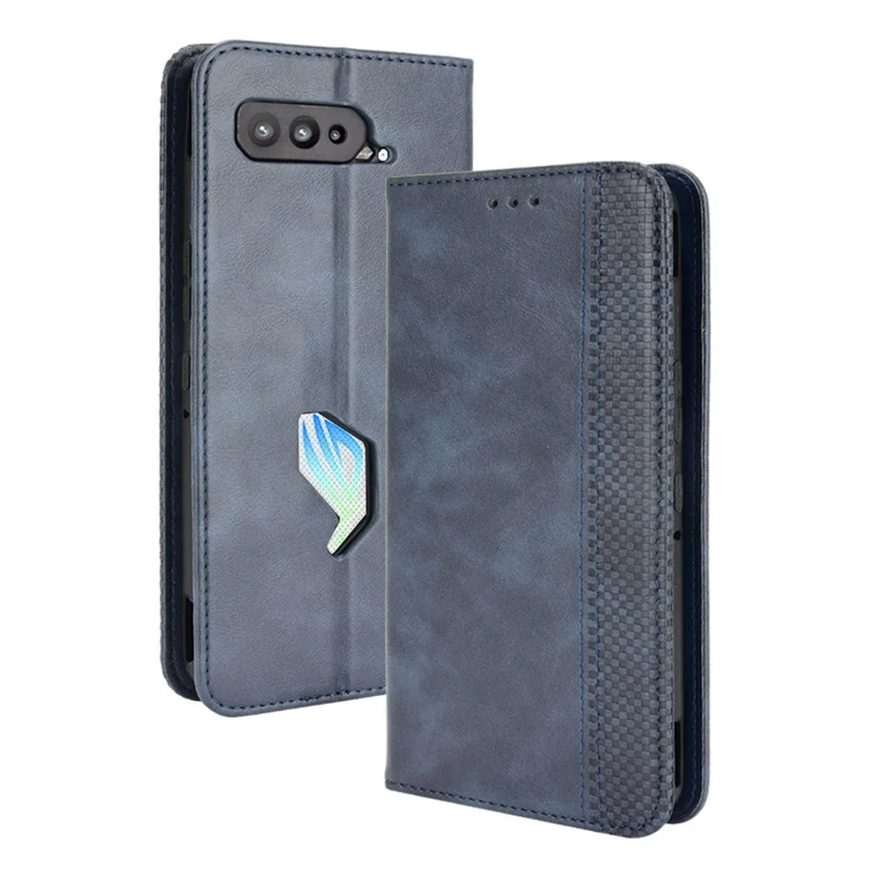 Cierre Magnético Vintage Estilo Estuche Teléfono Cartera Soporte CUBIERTA DE CUERO PARA ASUS ROG TELÉFONO 5 - Azul