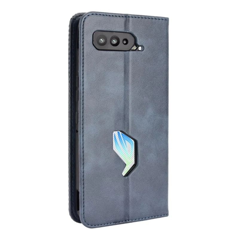 Cierre Magnético Vintage Estilo Estuche Teléfono Cartera Soporte CUBIERTA DE CUERO PARA ASUS ROG TELÉFONO 5 - Azul