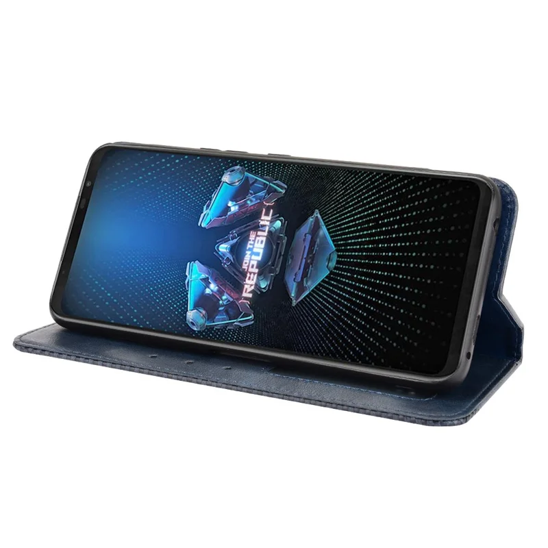 Cierre Magnético Vintage Estilo Estuche Teléfono Cartera Soporte CUBIERTA DE CUERO PARA ASUS ROG TELÉFONO 5 - Azul