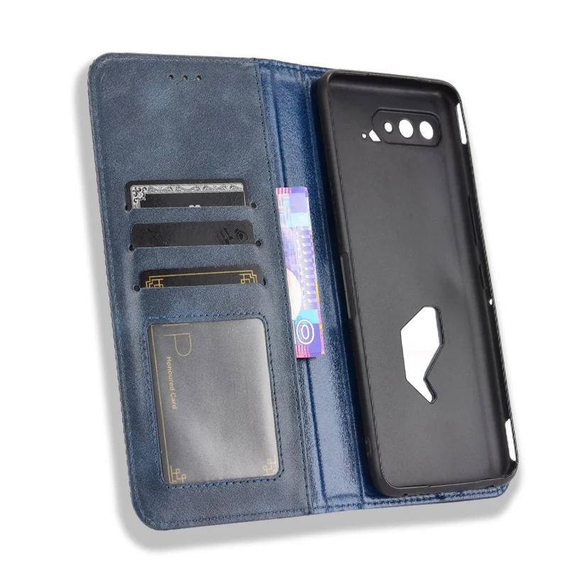 Cierre Magnético Vintage Estilo Estuche Teléfono Cartera Soporte CUBIERTA DE CUERO PARA ASUS ROG TELÉFONO 5 - Azul