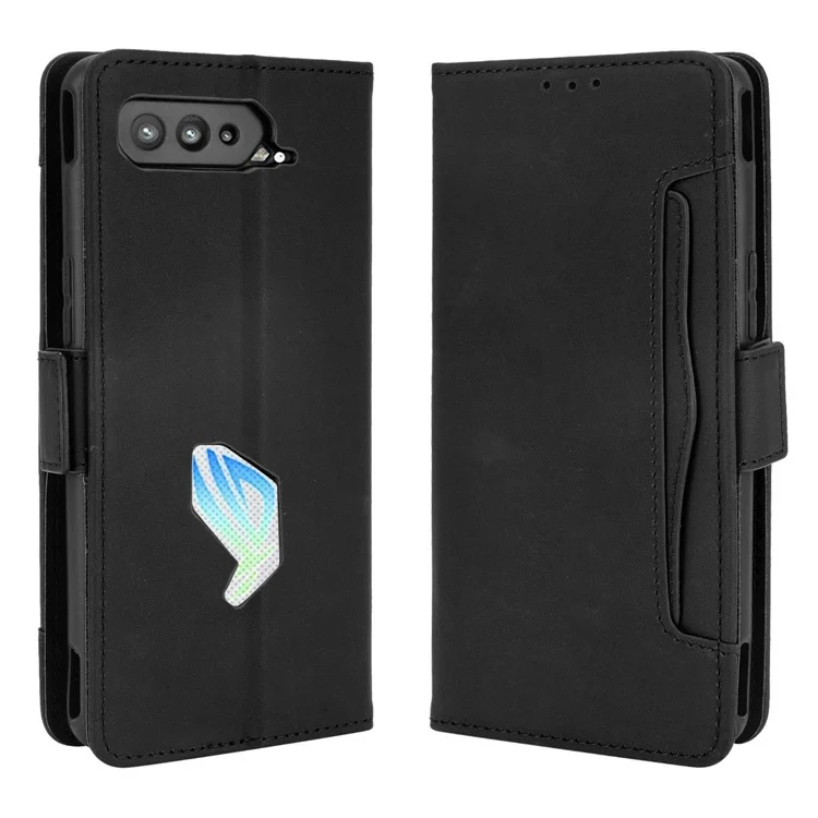 Funda Protectora De Billetera De Cuero Con Múltiples Ranuras Para Tarjeta Para ASUS ROG TELÉFONO 5 - Negro